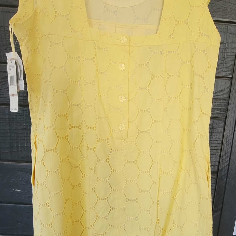 Nine West Yellow Eyelet Midi Dress